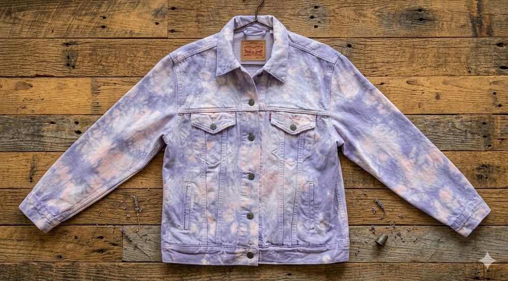 Women's Levi Denim Ex-Boyfriend Trucker Jacket Purple/Pink Tie Dye Size Medium
